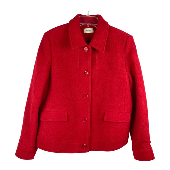 Neiman Marcus Jackets & Coats Neiman Marcus Red 0 Boiled Wool Pea Coat Womens Size Lxl